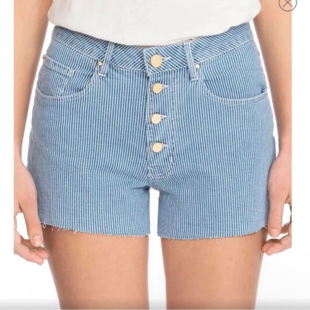 Sezane Blue Striped Jean Shorts